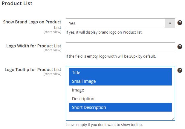 Brand Configuration for Product List