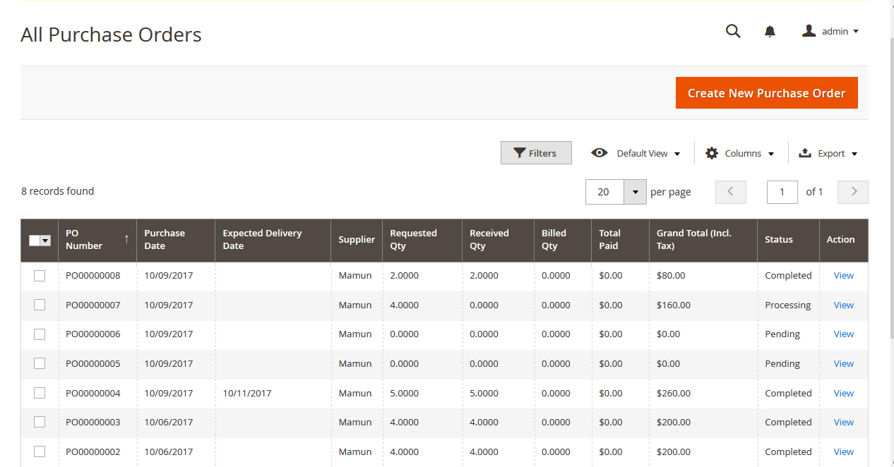 Magento 2 Purchase Order Details