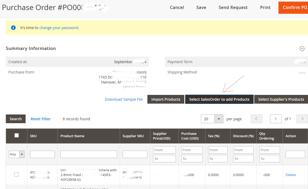 Create a Purchase Order from a Sales Order