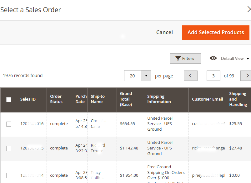 Select a Sales order for Purchase order